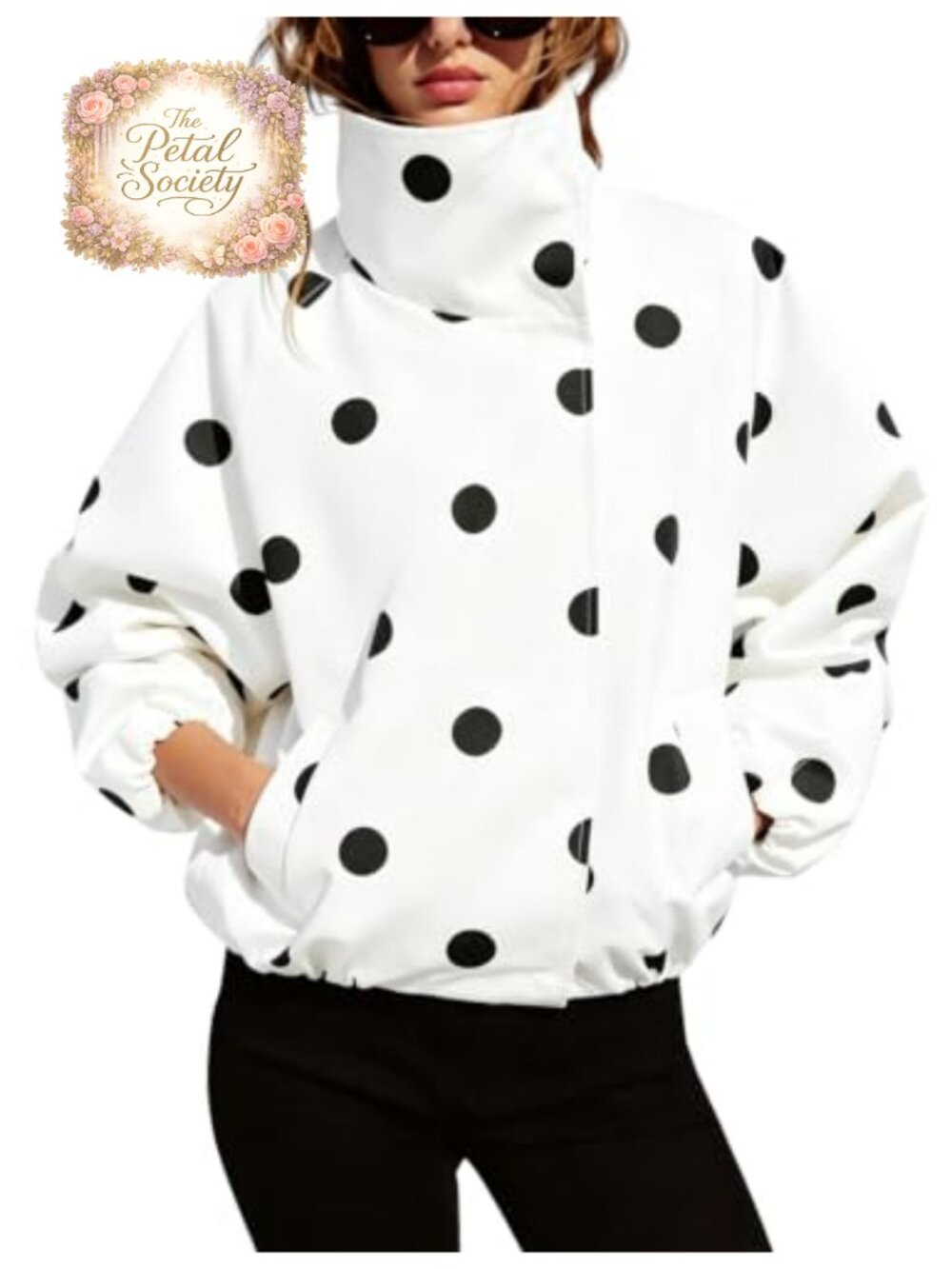 Oversized Polka Dot Bomber Jacket Button Down Fall Coat